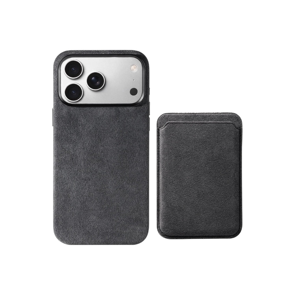 iPhone Alcantara Skal och Korthållare med MagSafe – Space Grey